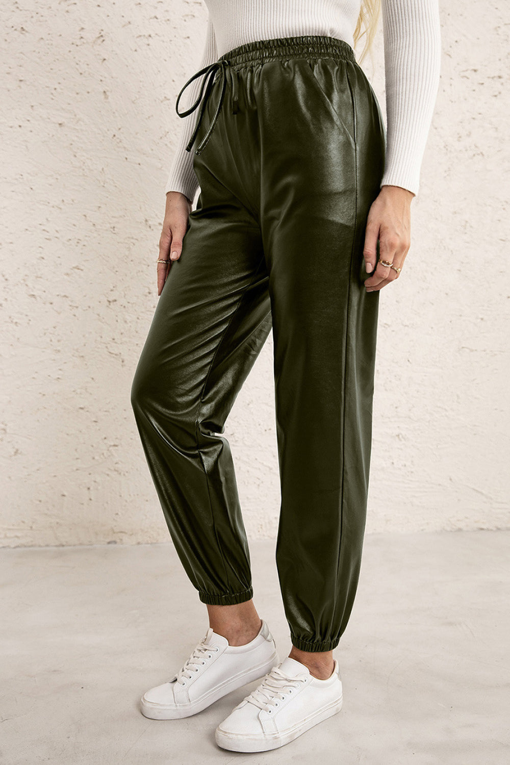 Elastic Waist PU Leather Joggers - Nueva Moda Boutique By Giselly