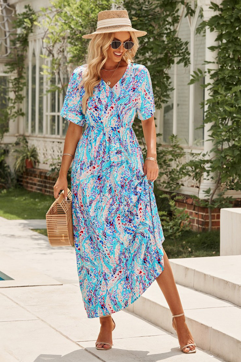 Multicolored V-Neck Maxi Dress - Nueva Moda Boutique By Giselly