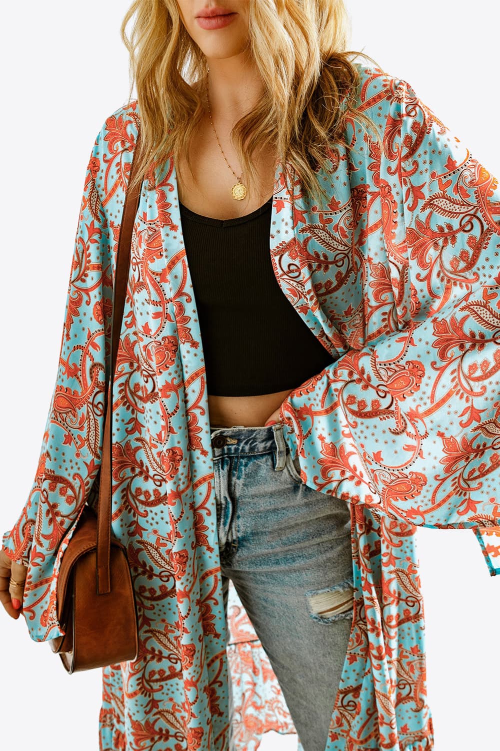 Printed Open Front Duster Cardigan - Nueva Moda Boutique By Giselly