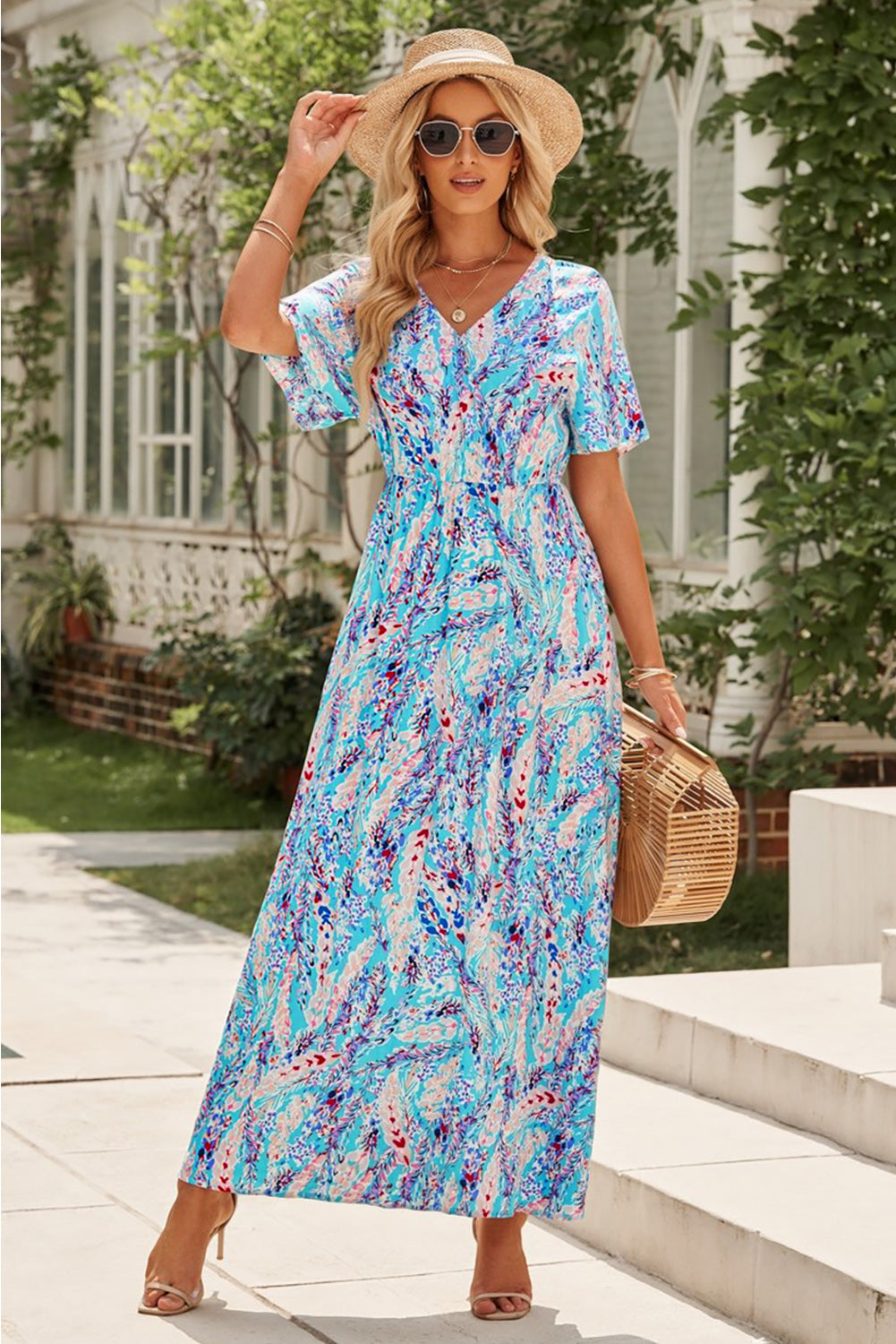 Multicolored V-Neck Maxi Dress - Nueva Moda Boutique By Giselly