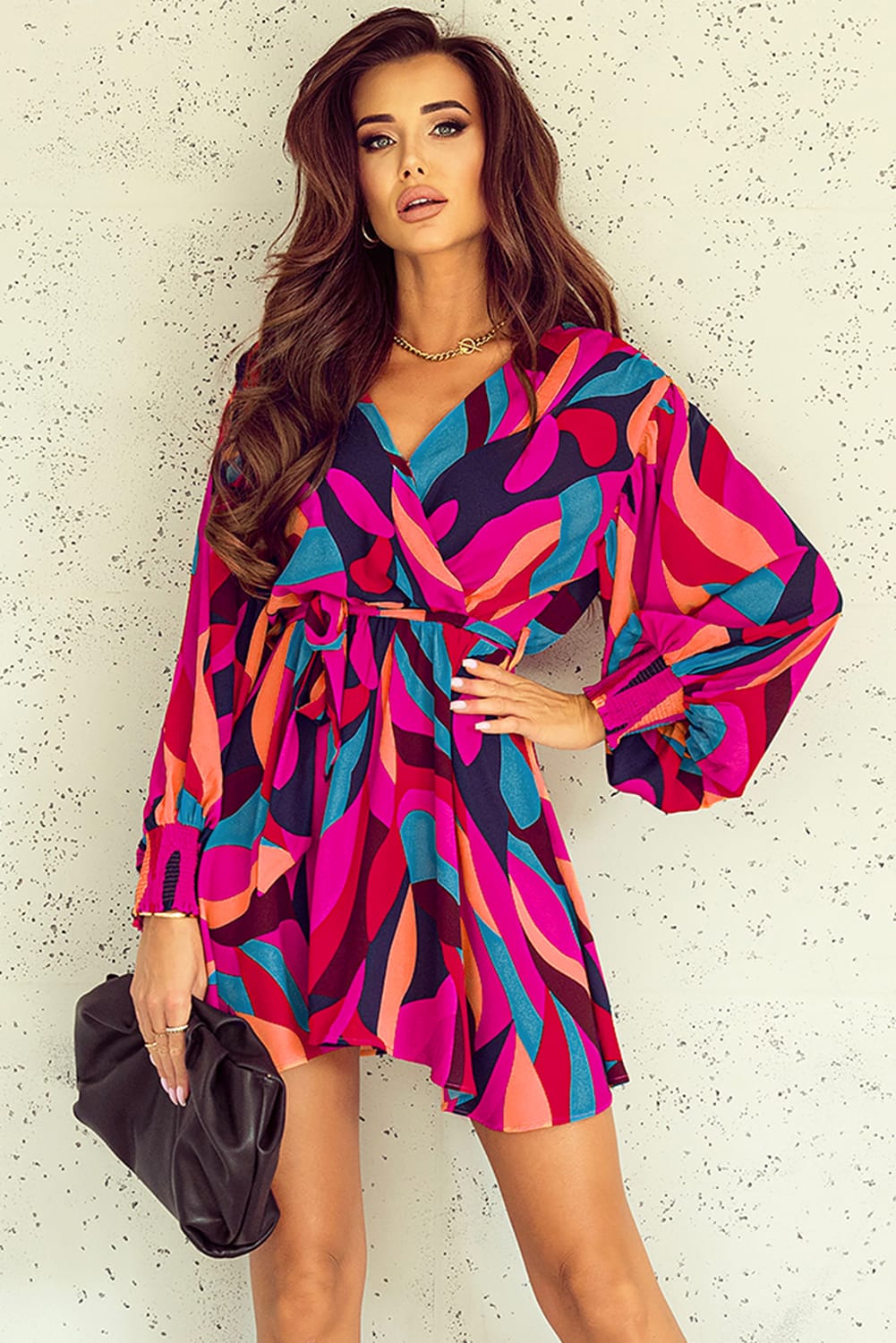 Printed Surplice Neck Tie Waist Dress - Nueva Moda Boutique By Giselly