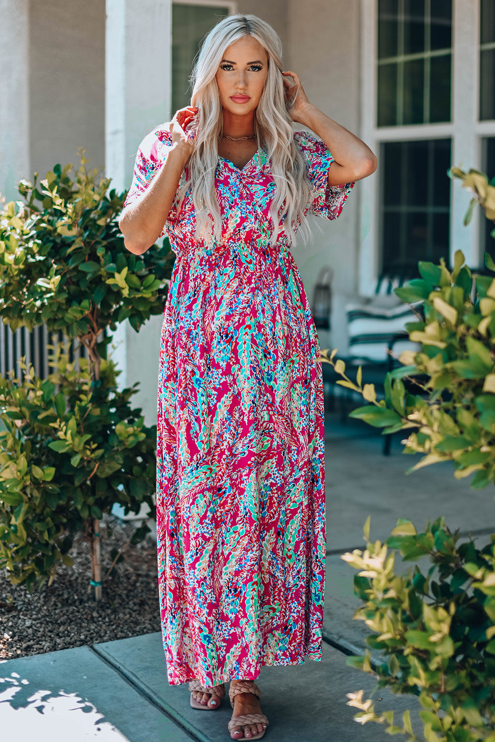 Multicolored V-Neck Maxi Dress - Nueva Moda Boutique By Giselly