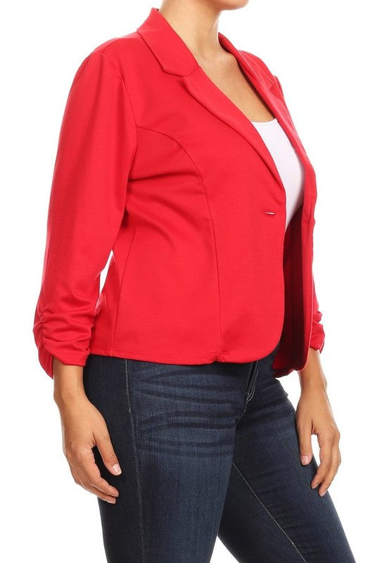 Plus size Solid, waist length blazer - Nueva Moda Boutique By Giselly