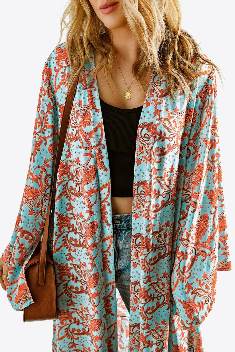 Printed Open Front Duster Cardigan - Nueva Moda Boutique By Giselly