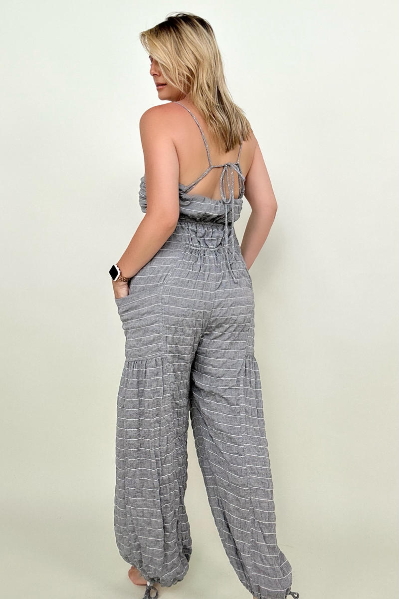 White Birch Sleeveless Halter Tie Back Woven Jumpsuit - Nueva Moda Boutique By Giselly