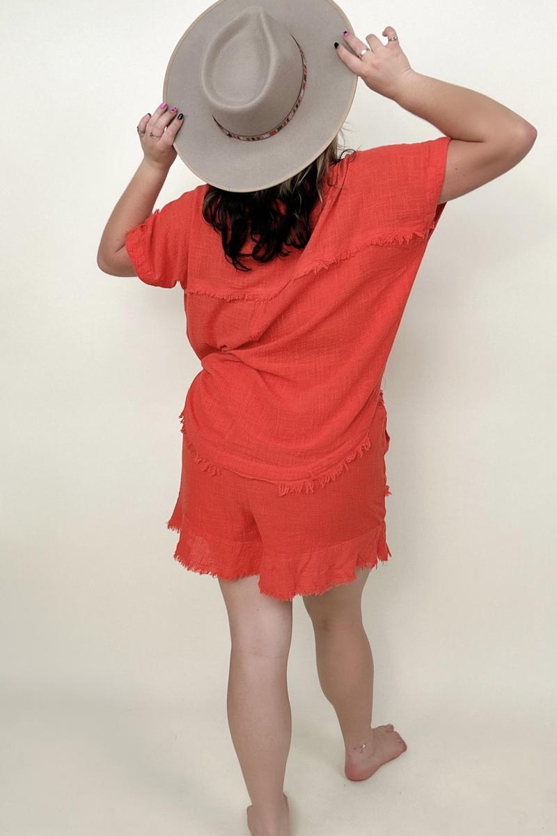 Gigio Flutter Hem Cotton Muslin Shorts with Cut Edge Detail - Nueva Moda Boutique By Giselly