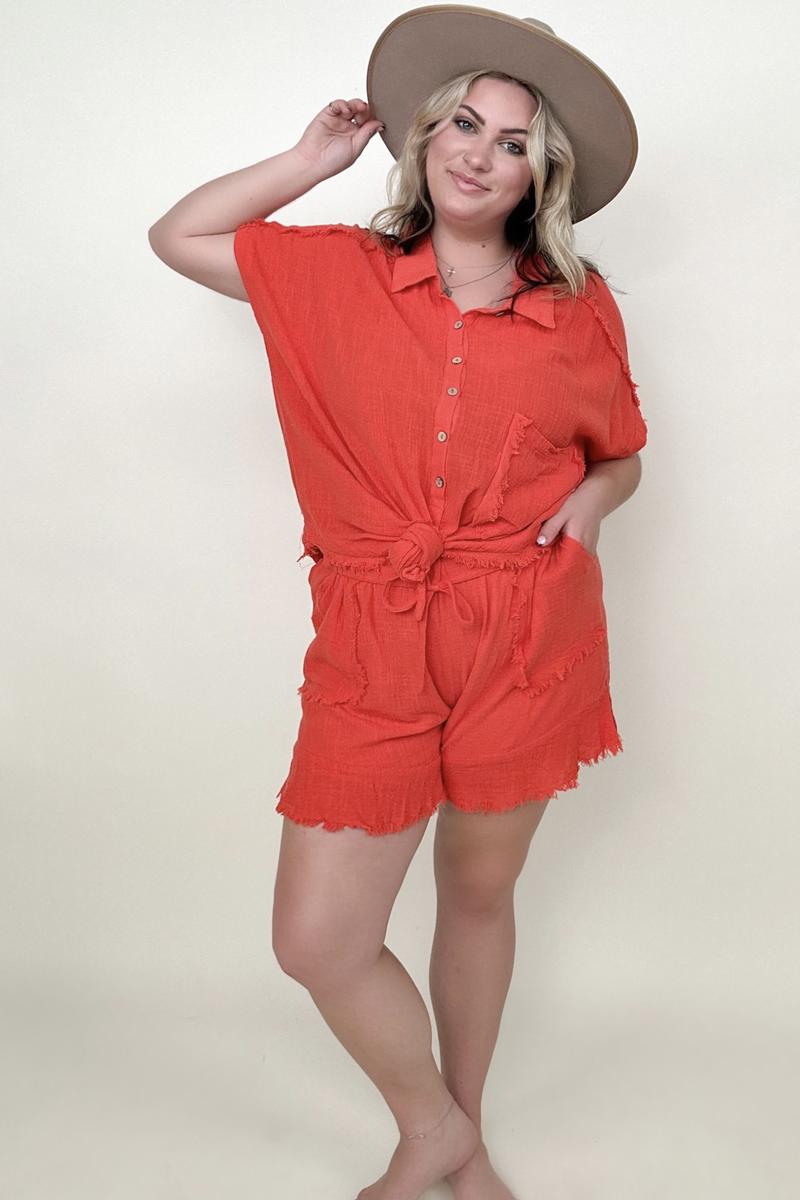 Gigio Flutter Hem Cotton Muslin Shorts with Cut Edge Detail - Nueva Moda Boutique By Giselly