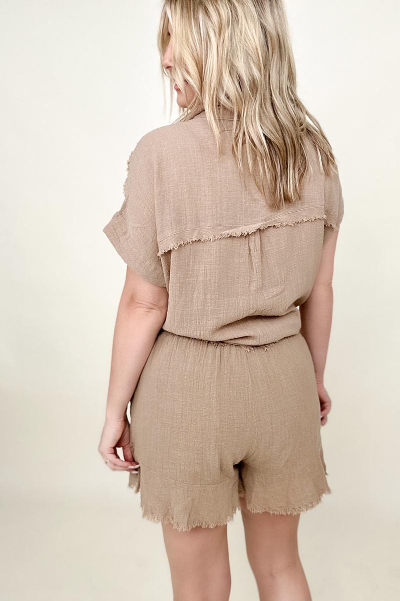 Gigio Flutter Hem Cotton Muslin Shorts with Cut Edge Detail - Nueva Moda Boutique By Giselly