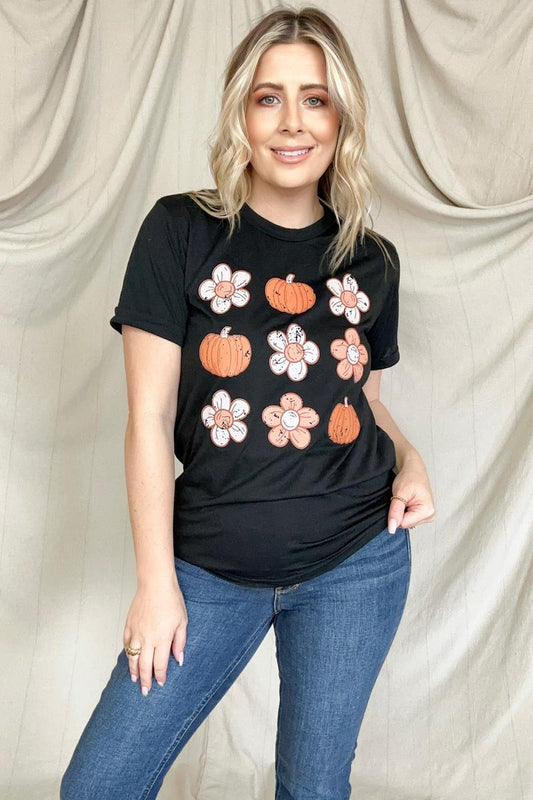 Pumpkin Flower Print Graphic Tee - Nueva Moda Boutique By Giselly