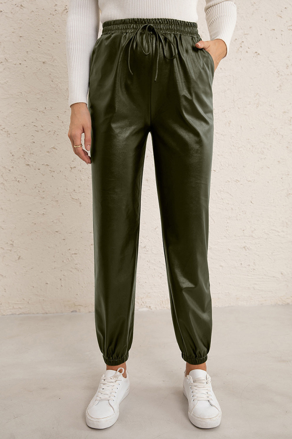 Elastic Waist PU Leather Joggers - Nueva Moda Boutique By Giselly