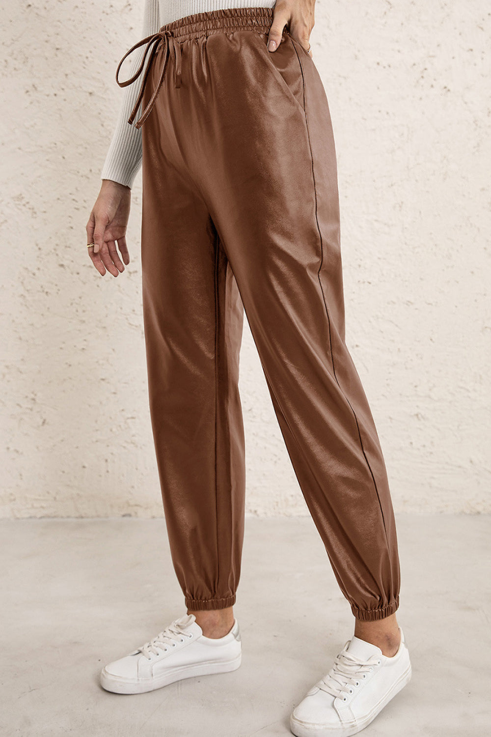 Elastic Waist PU Leather Joggers - Nueva Moda Boutique By Giselly