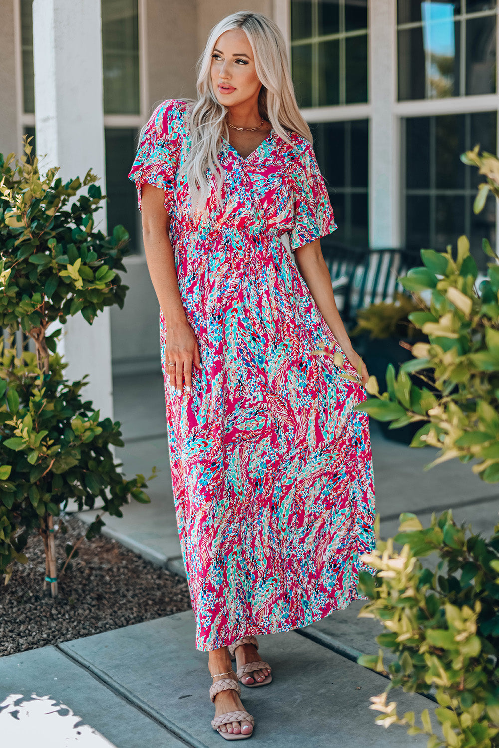 Multicolored V-Neck Maxi Dress - Nueva Moda Boutique By Giselly