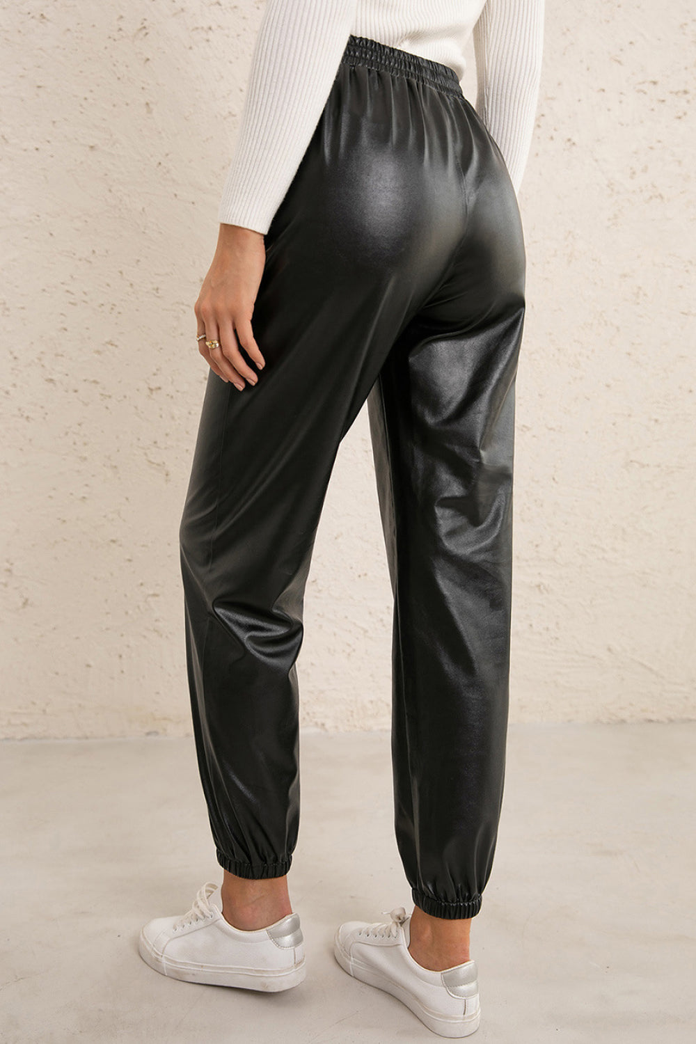 Elastic Waist PU Leather Joggers - Nueva Moda Boutique By Giselly