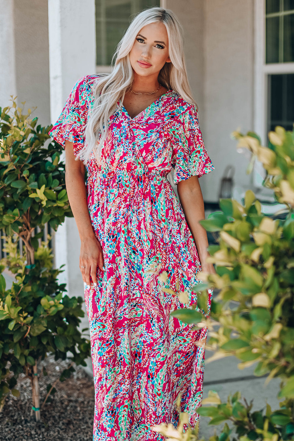 Multicolored V-Neck Maxi Dress - Nueva Moda Boutique By Giselly