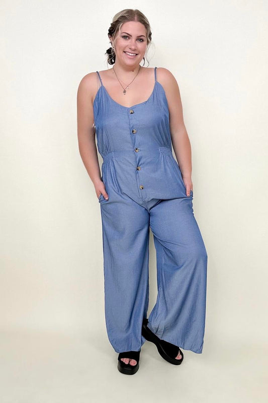 Hayden Los Angeles Womens Detail Buttoned Wide Leg Tencel Jumpsuit - Nueva Moda Boutique By Giselly
