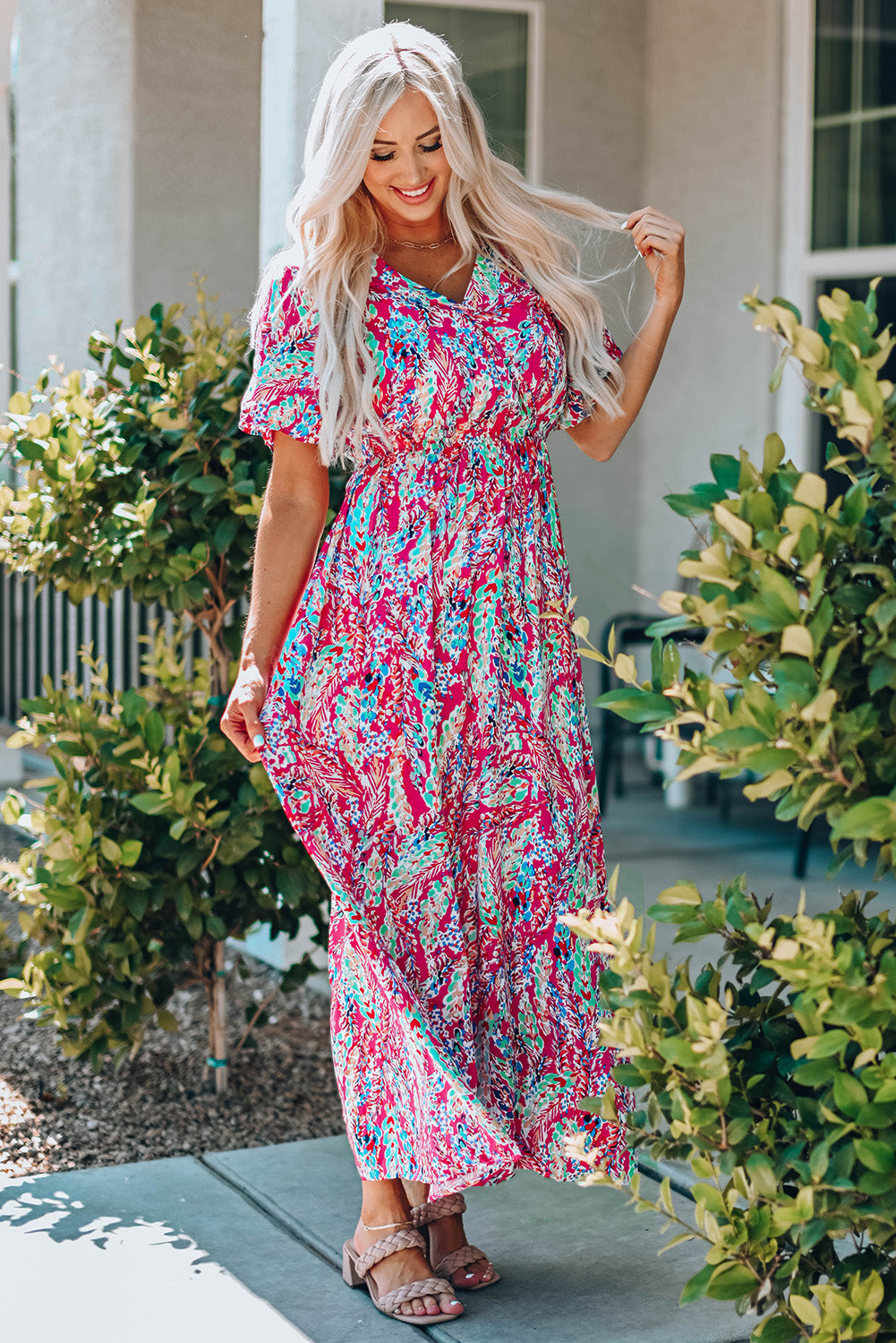 Multicolored V-Neck Maxi Dress - Nueva Moda Boutique By Giselly