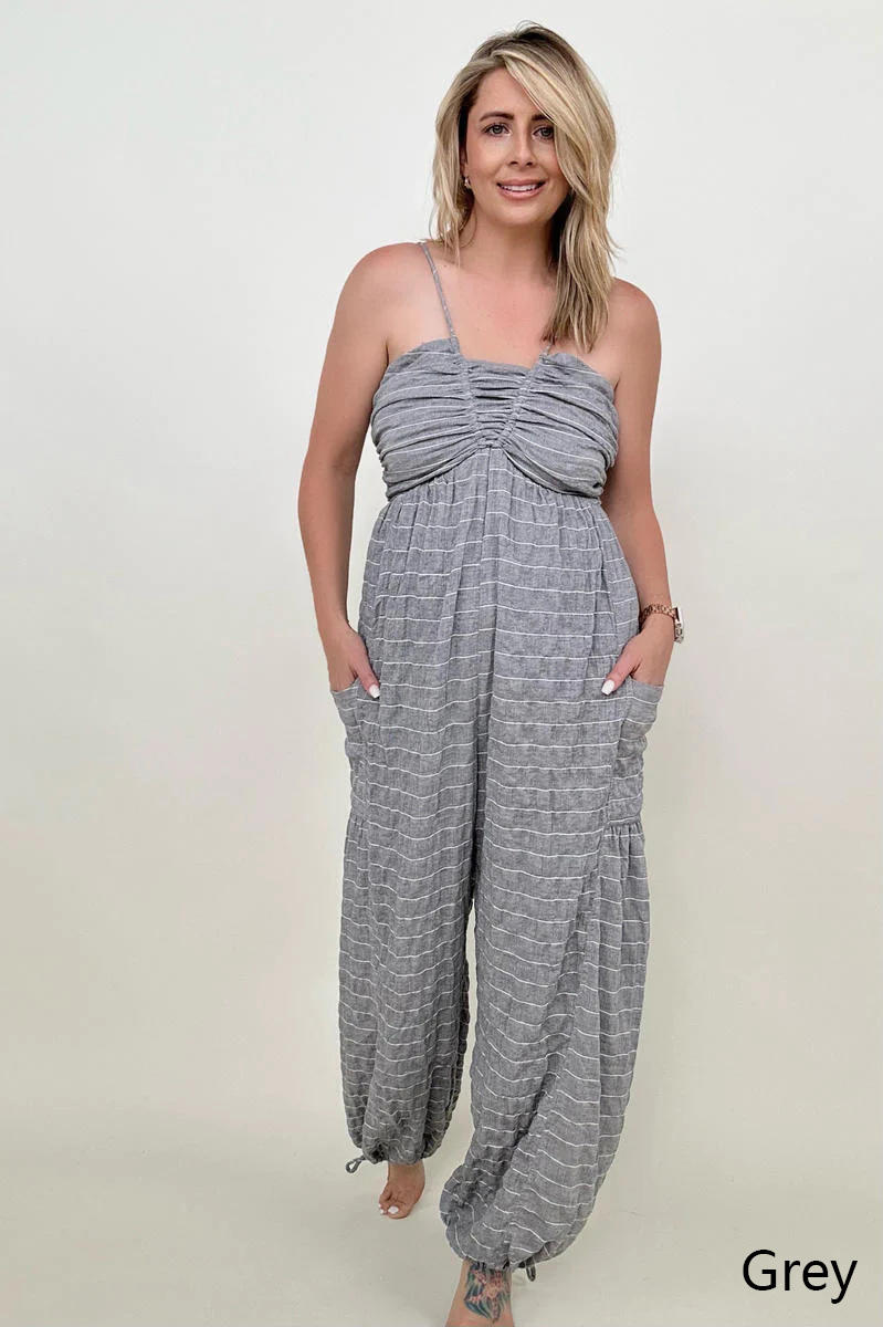 White Birch Sleeveless Halter Tie Back Woven Jumpsuit - Nueva Moda Boutique By Giselly