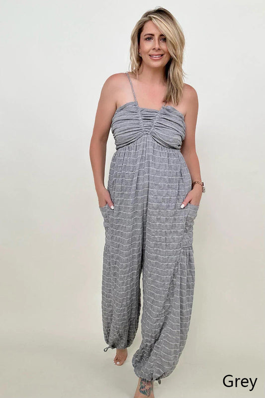 White Birch Sleeveless Halter Tie Back Woven Jumpsuit - Nueva Moda Boutique By Giselly