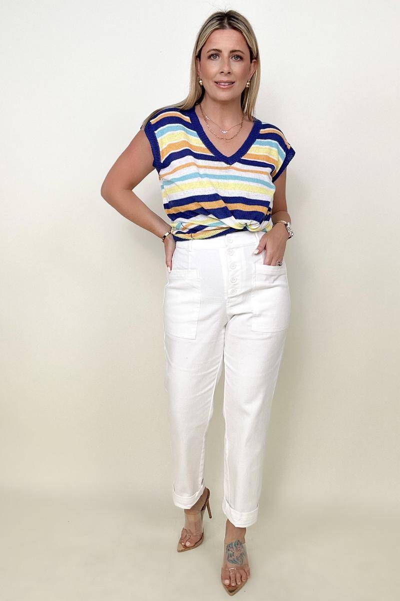 SKIES ARE BLUE Washed Utility Denim Pants - Nueva Moda Boutique By Giselly