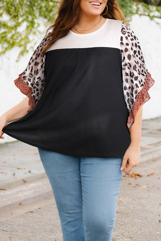 Plus Size Printed Color Block Ruffled Blouse - Nueva Moda Boutique By Giselly