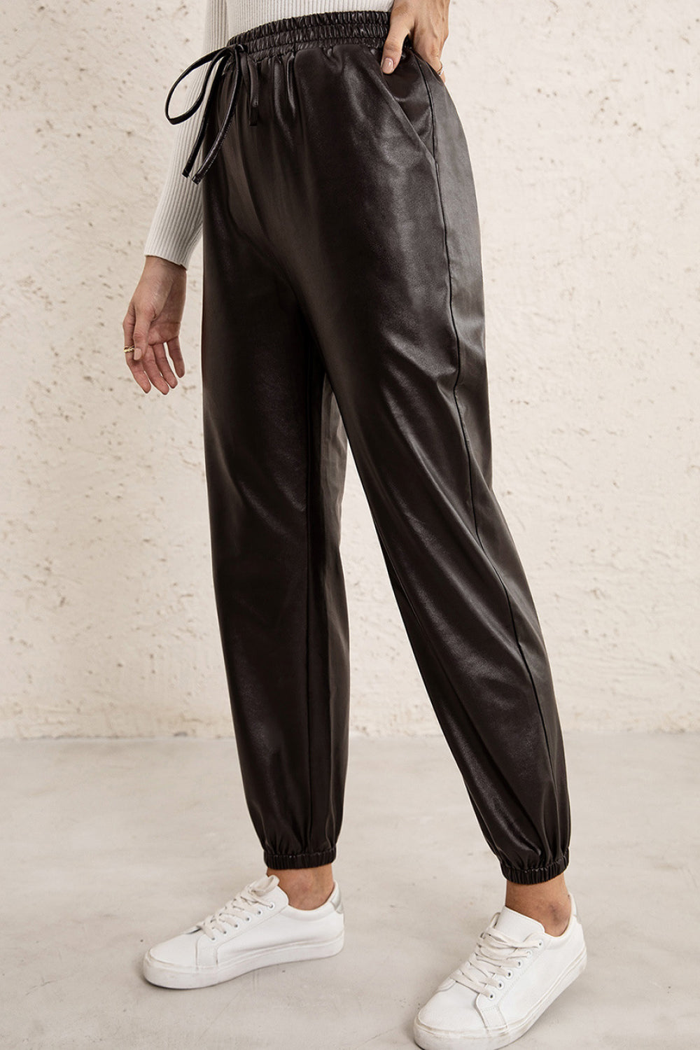 Elastic Waist PU Leather Joggers - Nueva Moda Boutique By Giselly
