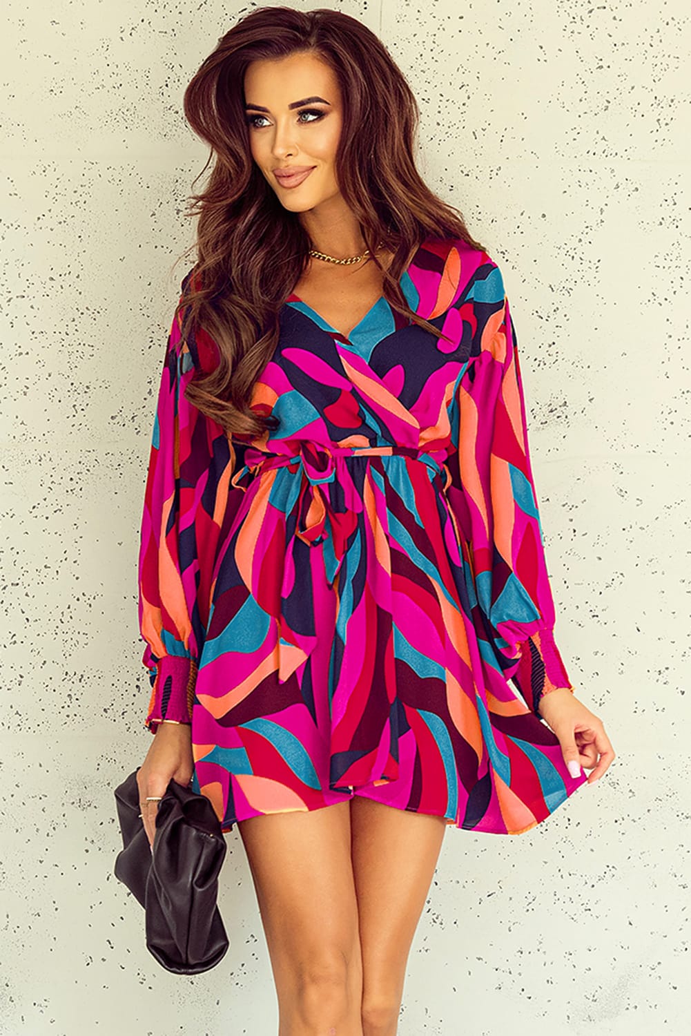 Printed Surplice Neck Tie Waist Dress - Nueva Moda Boutique By Giselly