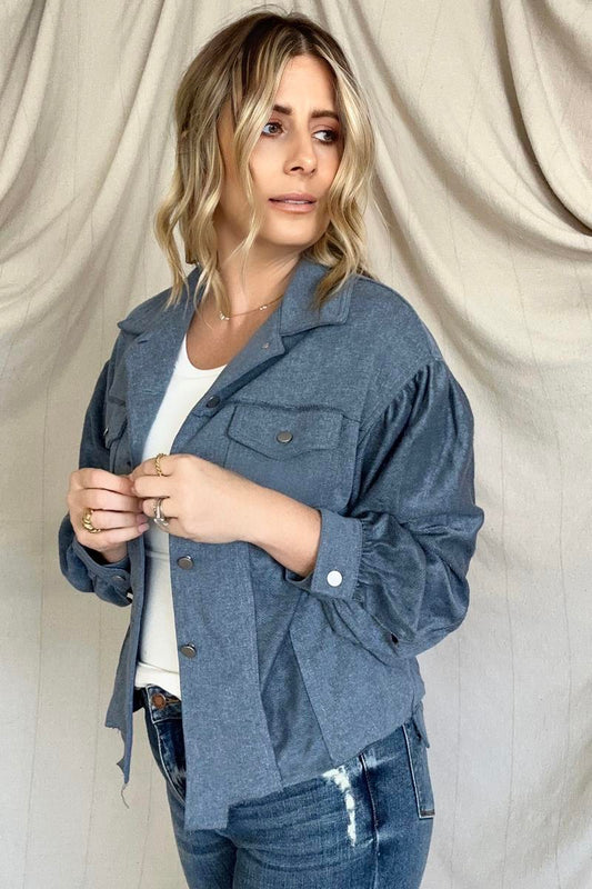 Exposed Seam Patchwork Raw Hem Buttoned Jacket - Nueva Moda Boutique By Giselly