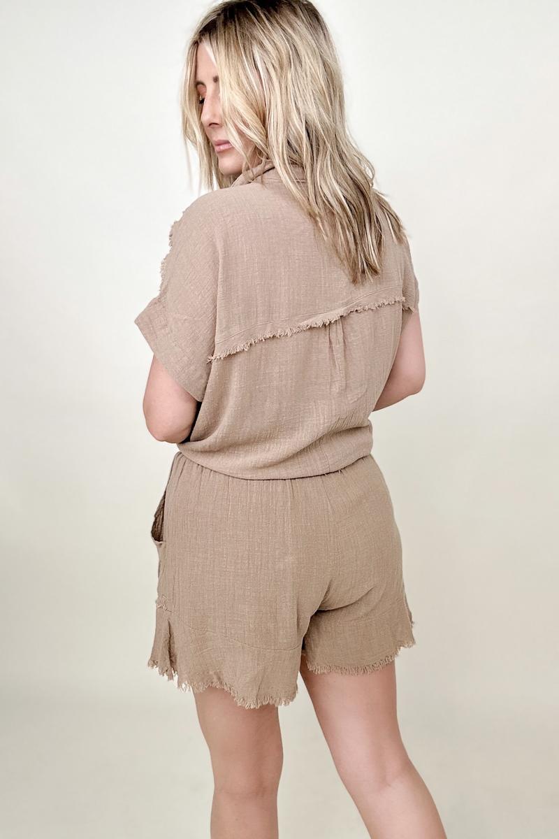Gigio Flutter Hem Cotton Muslin Shorts with Cut Edge Detail - Nueva Moda Boutique By Giselly