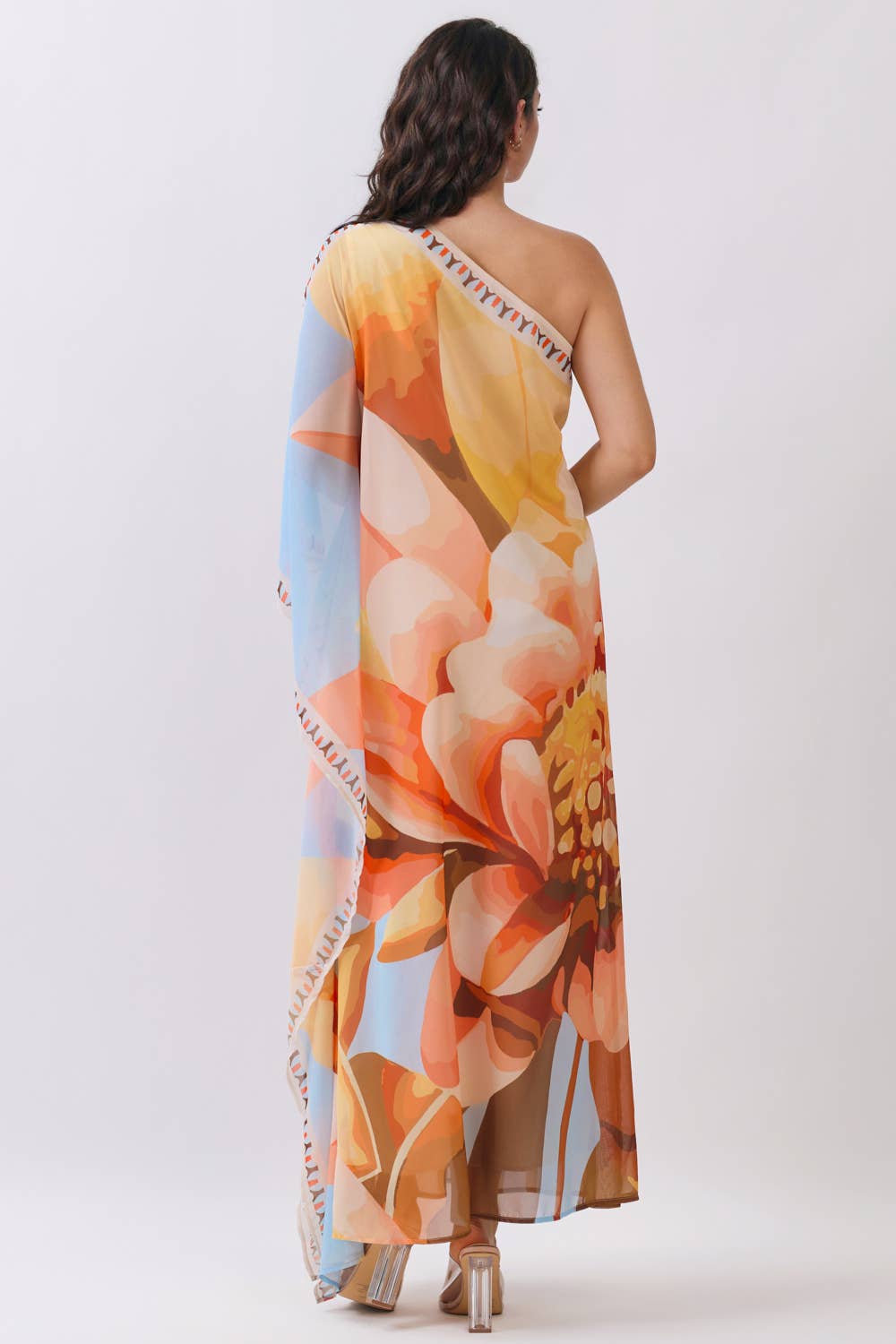 One-Shoulder Chiffon Maxi Dress with Draped Detail