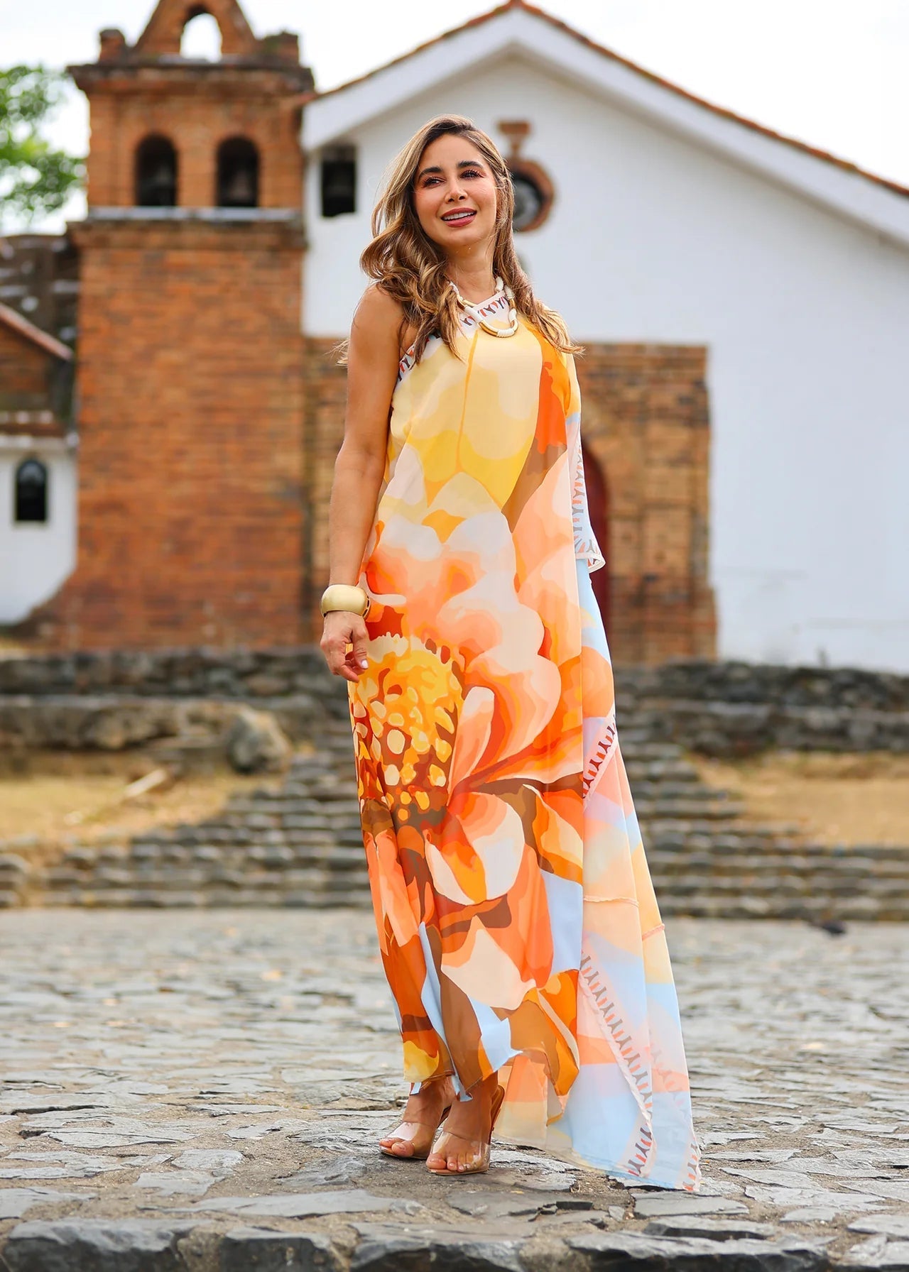 Vestido Maxi Floral One-Shoulder