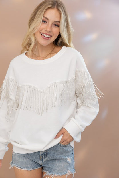 Rhinestone Fringe Pullover Top -  Nueva Moda Boutique By Giselly 