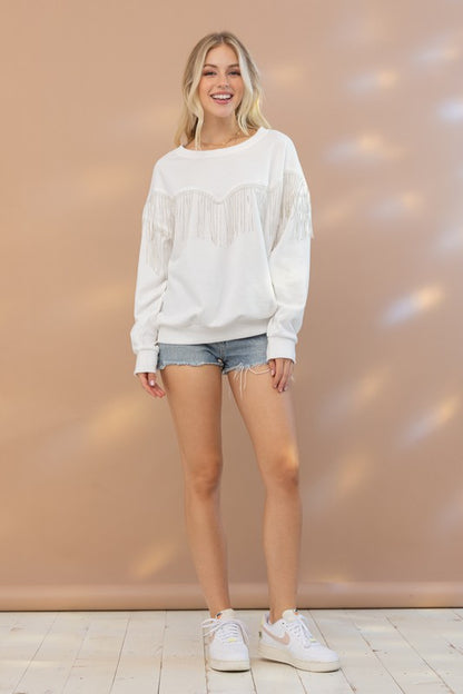 Rhinestone Fringe Pullover Top -  Nueva Moda Boutique By Giselly 