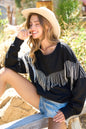 Rhinestone Fringe Pullover Top -  Nueva Moda Boutique By Giselly 