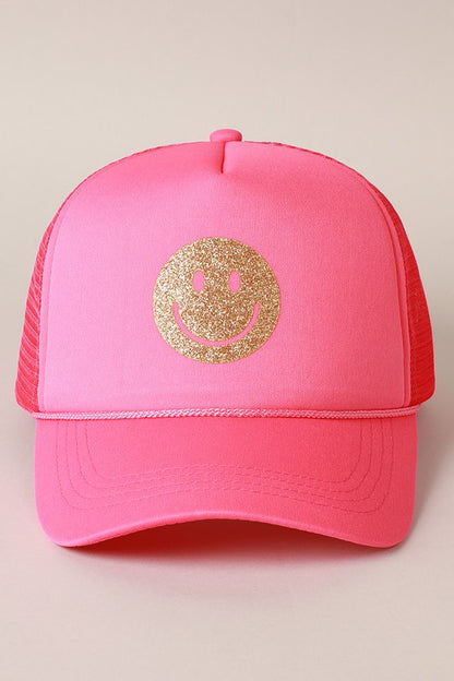 Gold Happy Face Foam Trucker Hat -  Nueva Moda Boutique By Giselly 