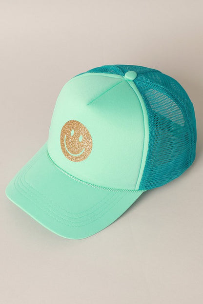 Gold Happy Face Foam Trucker Hat -  Nueva Moda Boutique By Giselly 
