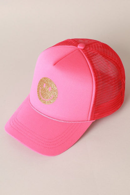 Gold Happy Face Foam Trucker Hat -  Nueva Moda Boutique By Giselly 