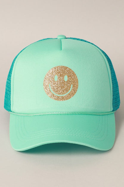 Gold Happy Face Foam Trucker Hat -  Nueva Moda Boutique By Giselly 
