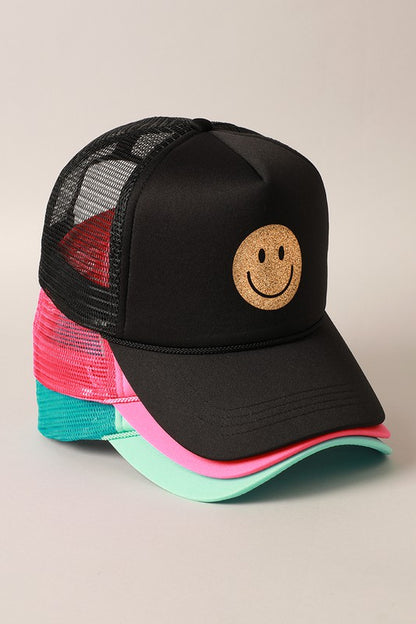 Gold Happy Face Foam Trucker Hat -  Nueva Moda Boutique By Giselly 