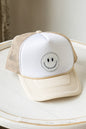 SUMMER SMILEY FACE PATCH TWO TONE TRUCKER HAT -  Nueva Moda Boutique By Giselly 