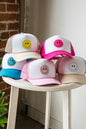SUMMER SMILEY FACE PATCH TWO TONE TRUCKER HAT -  Nueva Moda Boutique By Giselly 