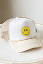 SUMMER SMILEY FACE PATCH TWO TONE TRUCKER HAT -  Nueva Moda Boutique By Giselly 