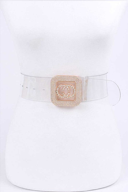 Crystal Logo Buckle Clear Transparent Belt -  Nueva Moda Boutique By Giselly 