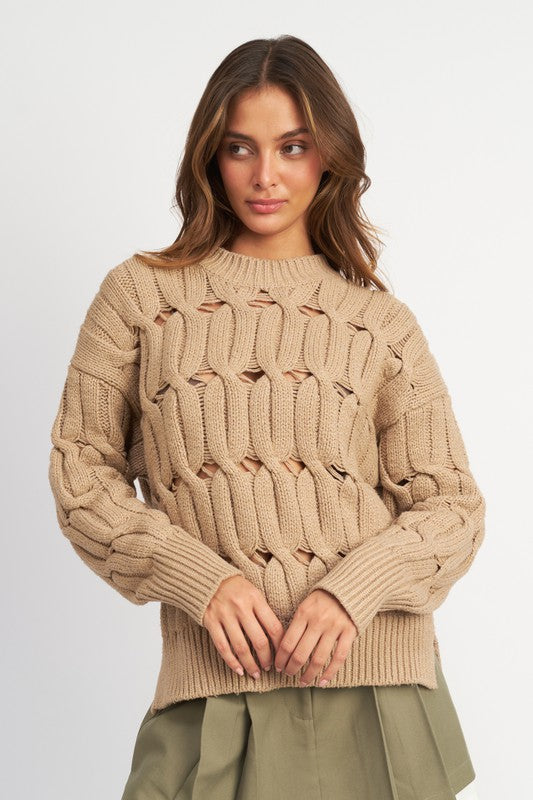 OPEN KNIT SWEATER WITH SLITS -  Nueva Moda Boutique By Giselly 