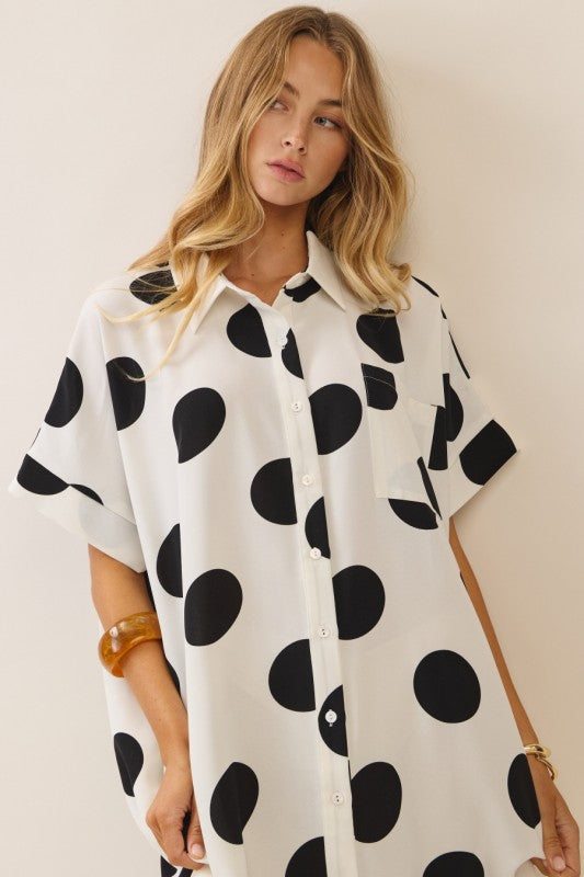 Polka Dot Button-Down Shirt Dress