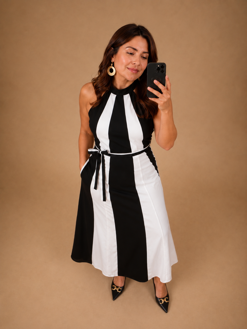 Color Block Halter Maxi Dress