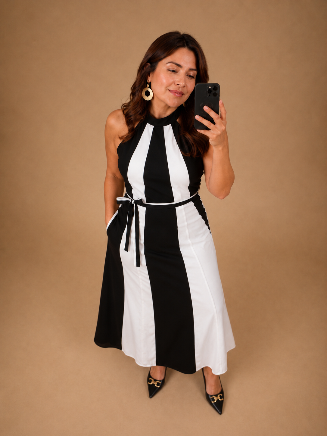 Color Block Halter Maxi Dress
