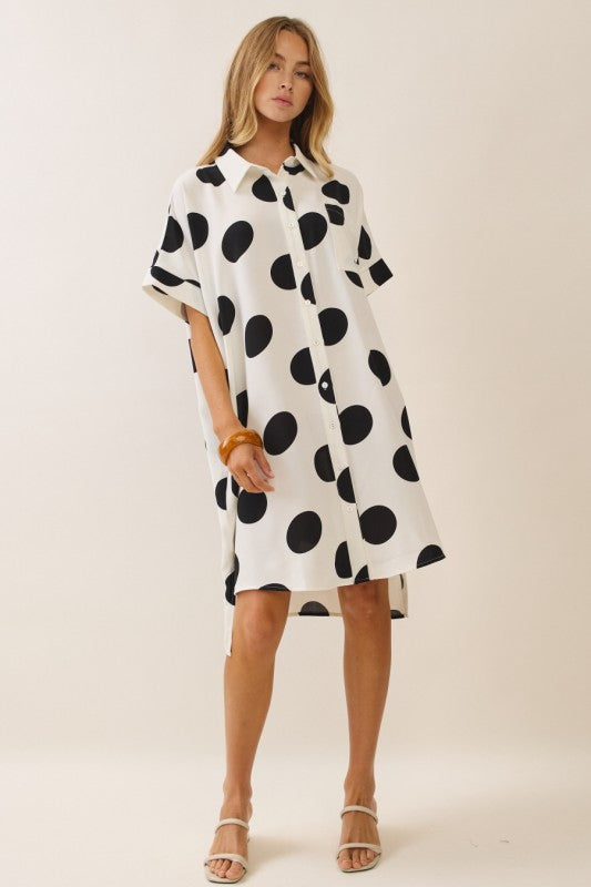Polka Dot Button-Down Shirt Dress