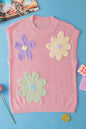 Crochet Flower Round Neck Sweater Vest