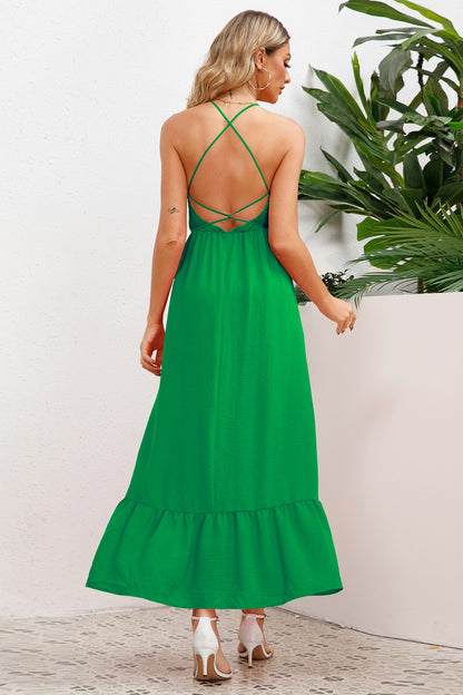 Smocked Crisscross Spaghetti Strap Dress