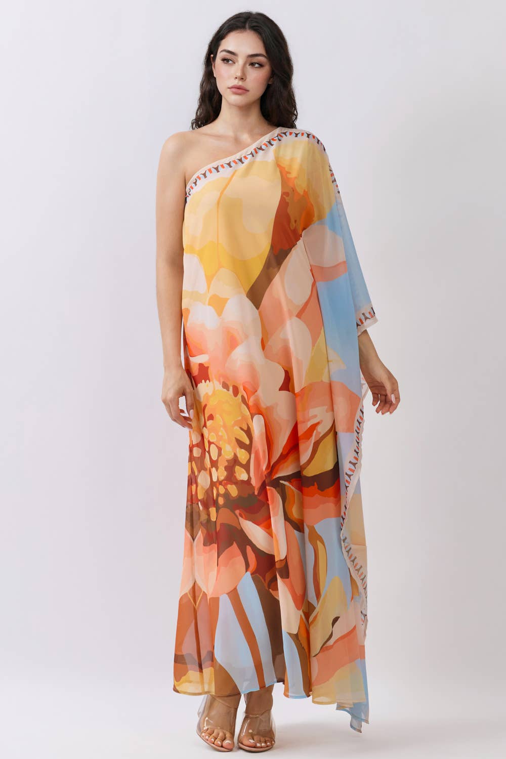 One-Shoulder Chiffon Maxi Dress with Draped Detail